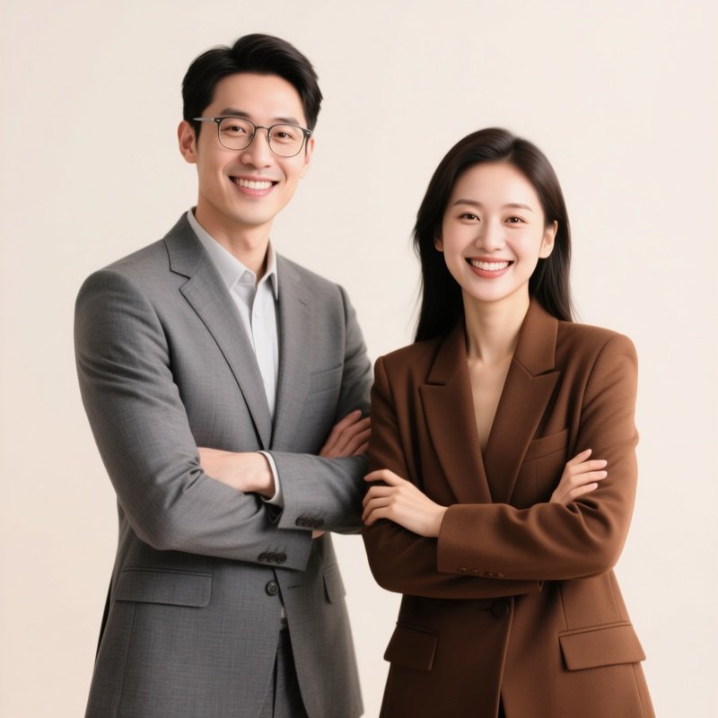 Two Business Professionals Standing Together Business