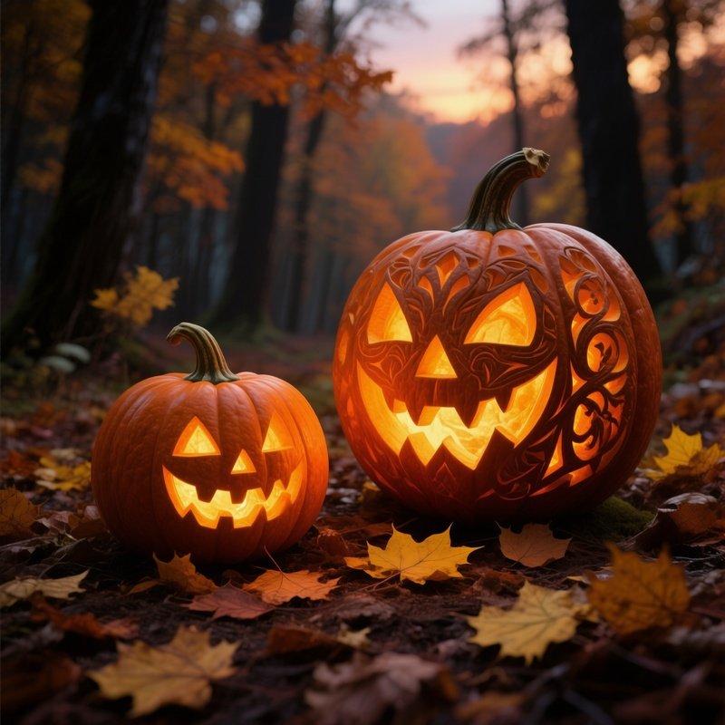 Two Carved Pumpkins Halloween Pumpkin Carving