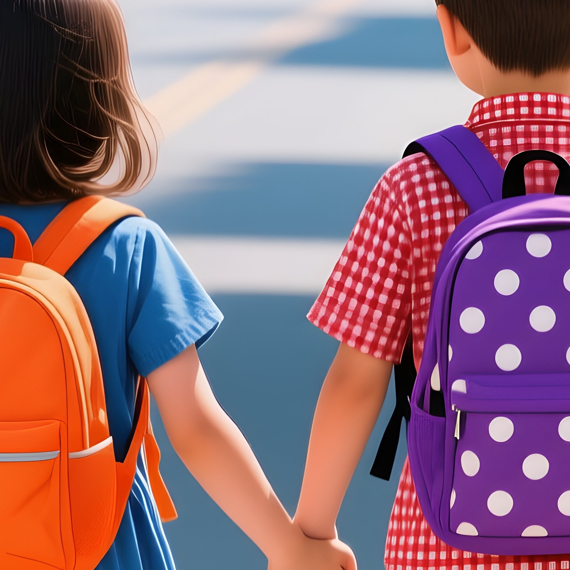 Two Children Crossing A Street At A Crosswalk Children Crosswalk - Full Resolution Quality Preview
