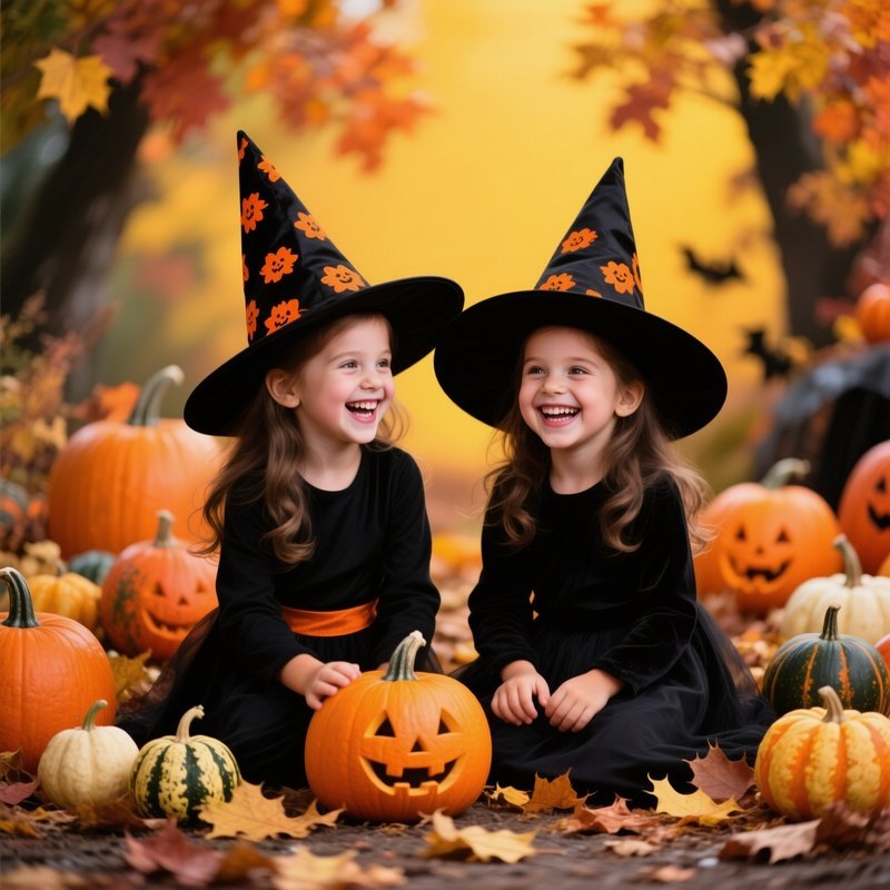 Two Children Dressed As Witches For Halloween Halloween Children