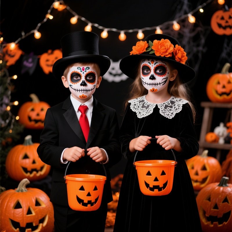 Two Children Dressed In Halloween Costumes Halloween Costumes