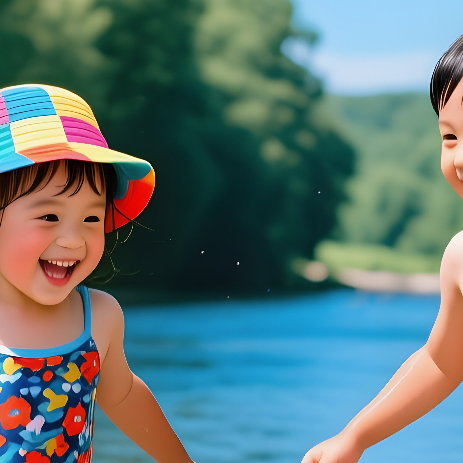 Two Children Playing In A River Children Play - Full Resolution Quality Preview