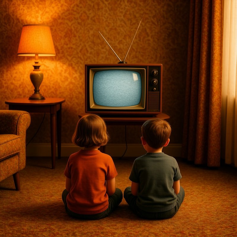 Two Children Watching A Vintage Television Vintage Television