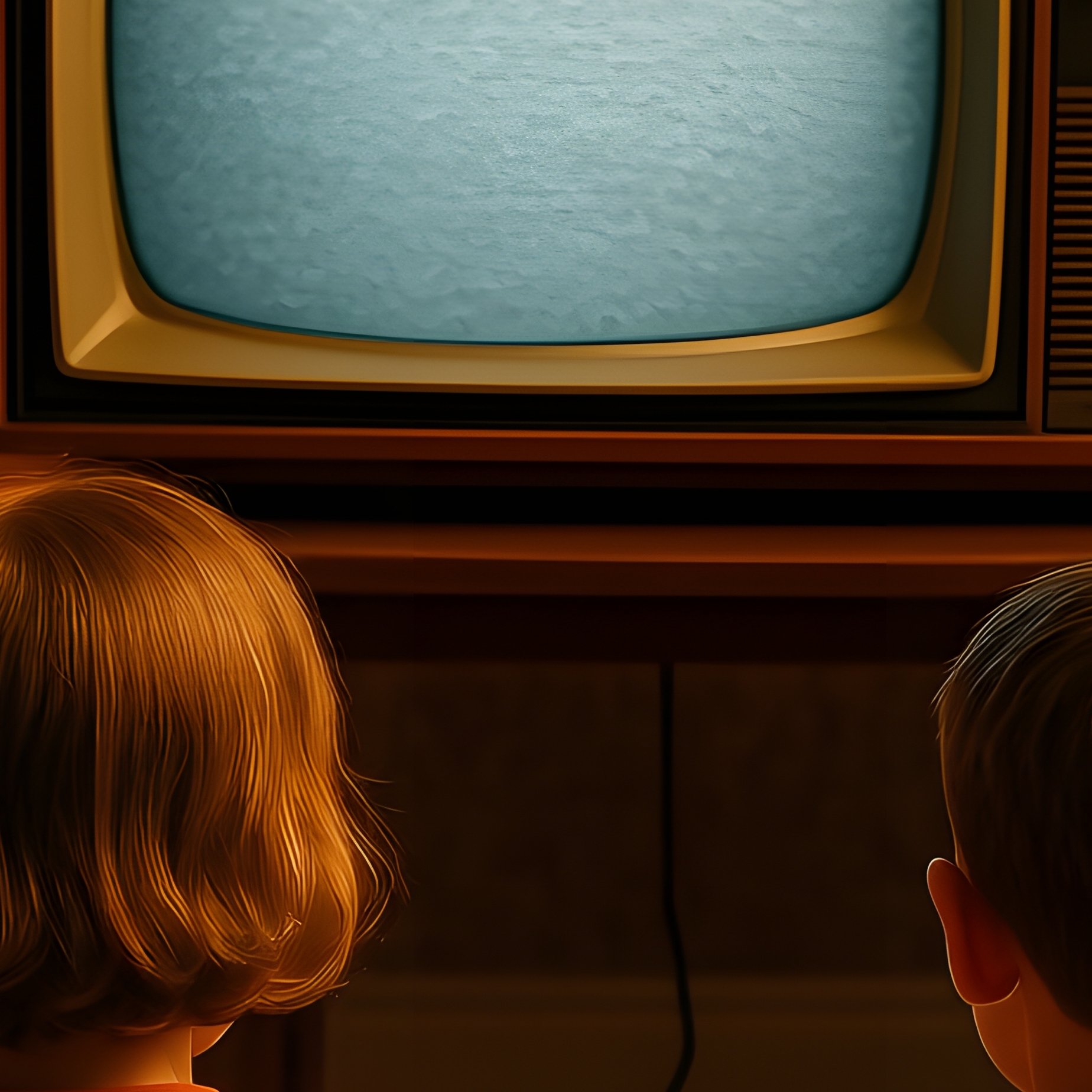 Two Children Watching A Vintage Television Vintage Television - Full Resolution Quality Preview