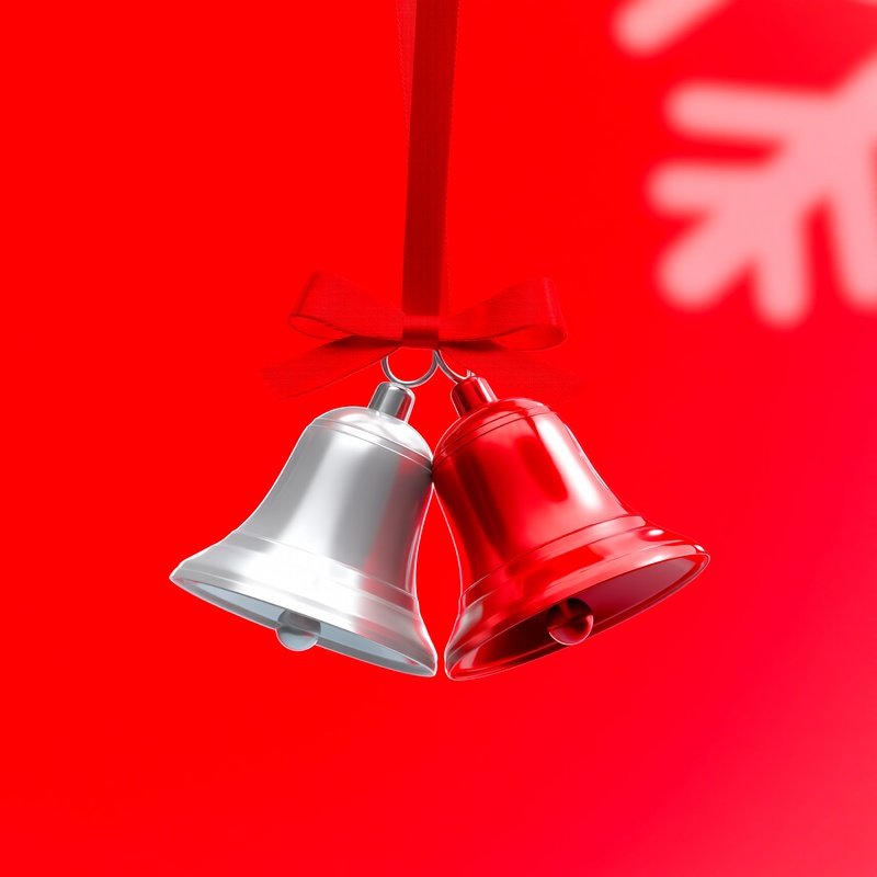 Two Christmas Bells Hanging From A Red Ribbon Christmas Holidays