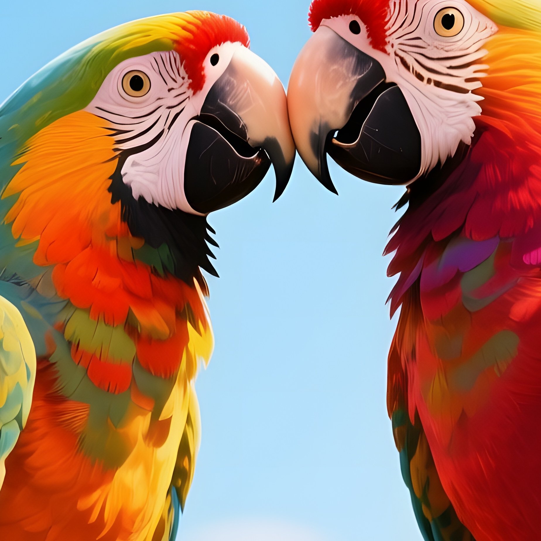 Two Colorful Parrots Exchange A Vibrant Kiss Amidst Tropical Vines And Blooming Orchids Under - Full Resolution Quality Preview