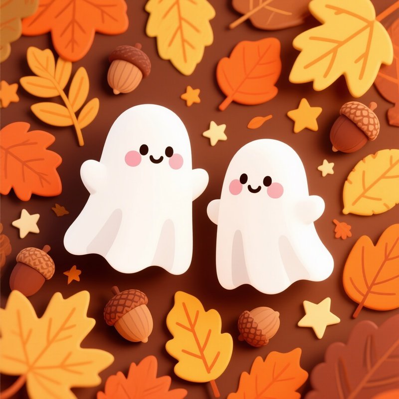 Two Cute Ghost Characters Autumn Ghosts