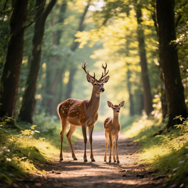 Two Deer In A Forest Setting Deer Forest
