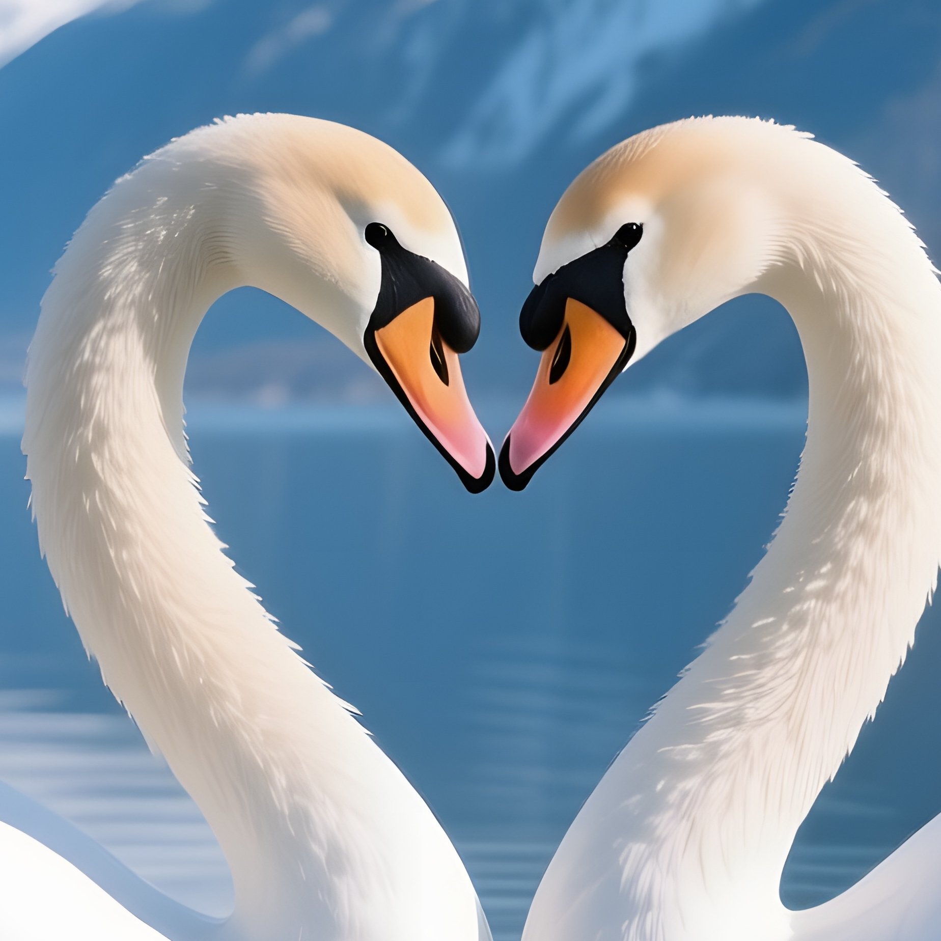 Two Elegant Swans Form A Heart Shape With Their Necks As They Kiss On A Glassy Lake Reflecting - Full Resolution Quality Preview