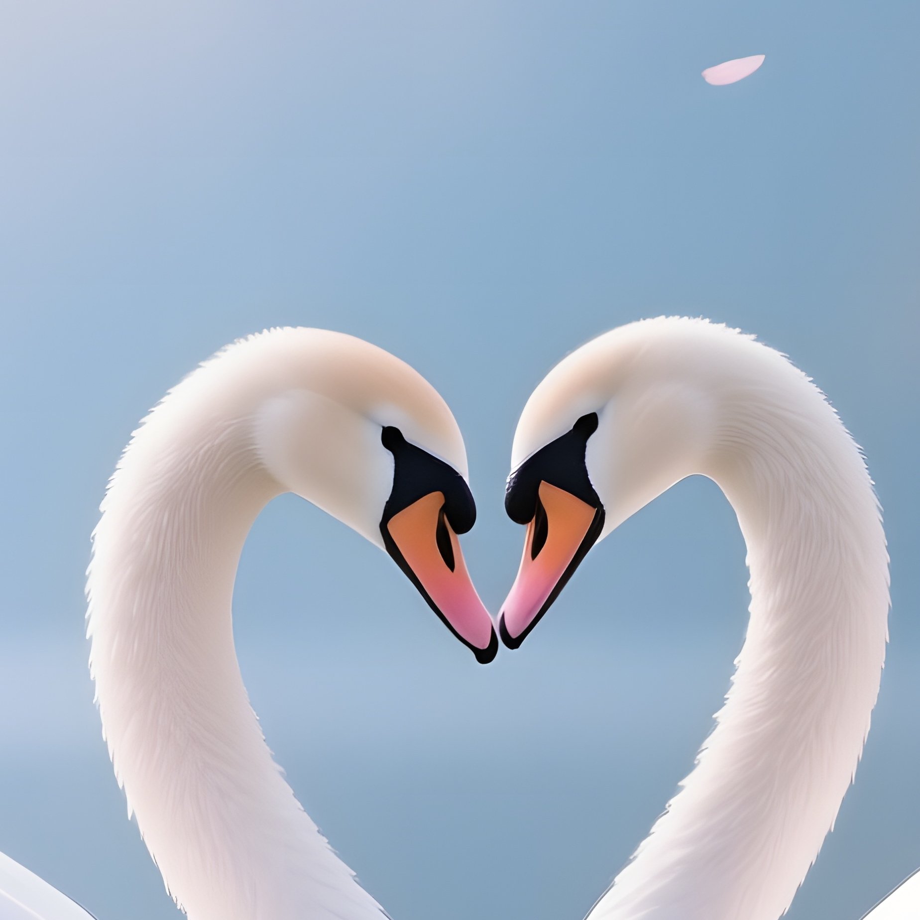 Two Elegant Swans Kissing Under Cherry Blossoms - Full Resolution Quality Preview