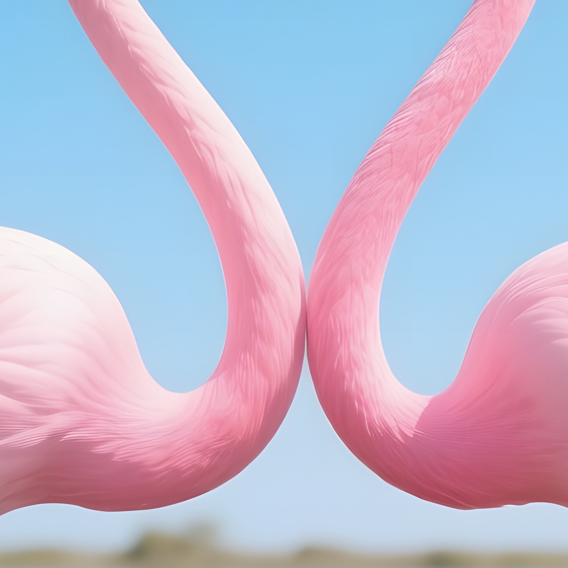 Two Flamingos Stand In Shallow Water, Necks Curved As They Share A Pink‑Toned Kiss Under A Bright - Full Resolution Quality Preview
