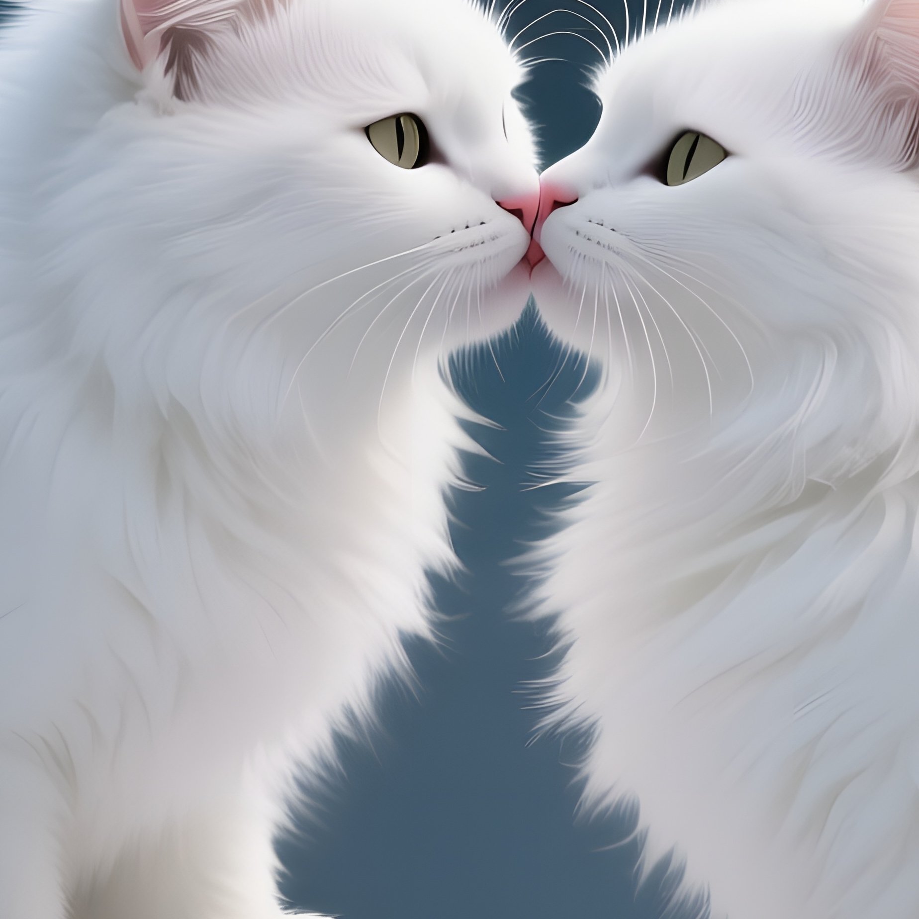 Two Fluffy White Cats Share A Delicate Kiss Atop A Snowy Pine Branch, Pine Needles Dusted With - Full Resolution Quality Preview