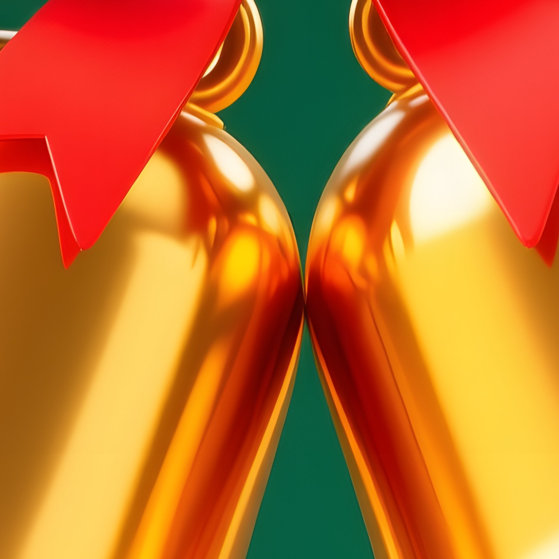 Two Golden Bells Adorned With A Red Ribbon And Holly Leaves - Full Resolution Quality Preview