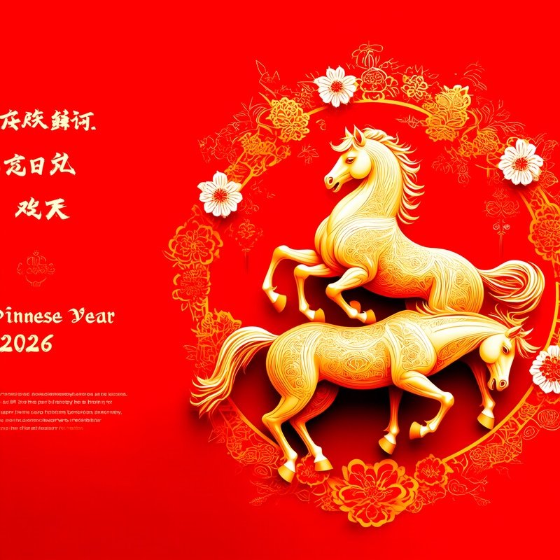Two Golden Horses Surrounded By Floral Decorations Chinese New