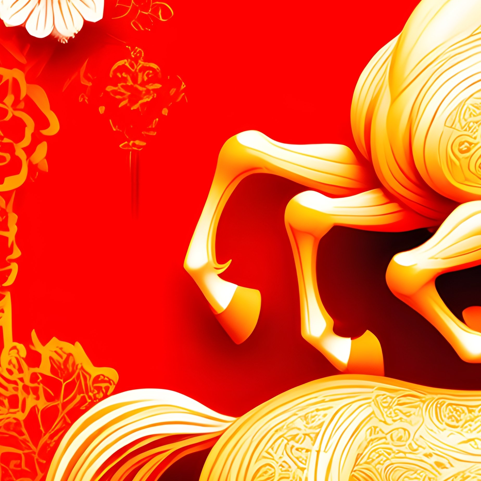 Two Golden Horses Surrounded By Floral Decorations Chinese New - Full Resolution Quality Preview