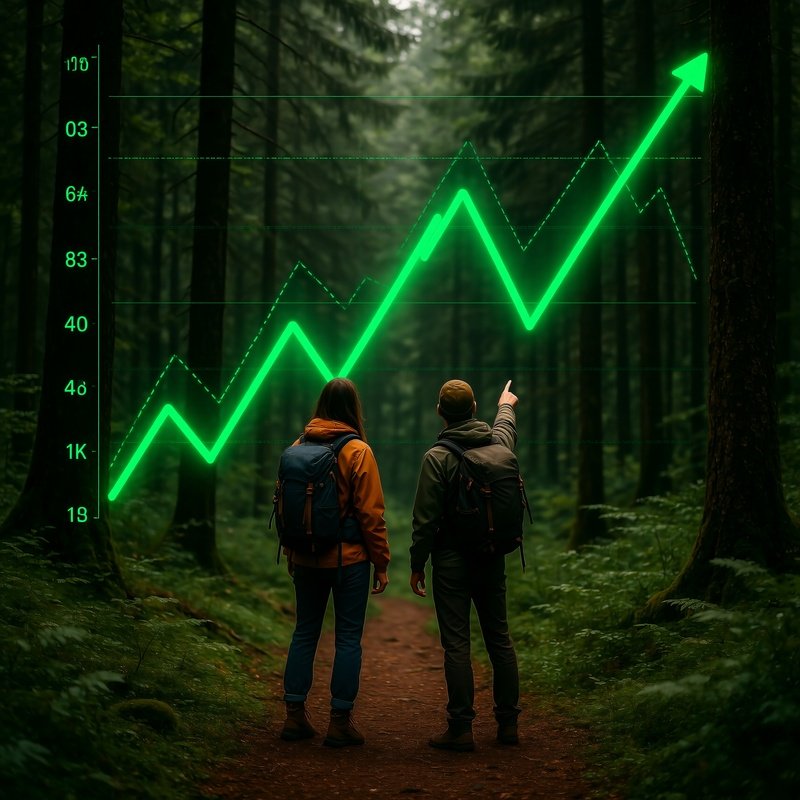 Two Hikers Examining A Superimposed Graph In A Forest Hiking Data
