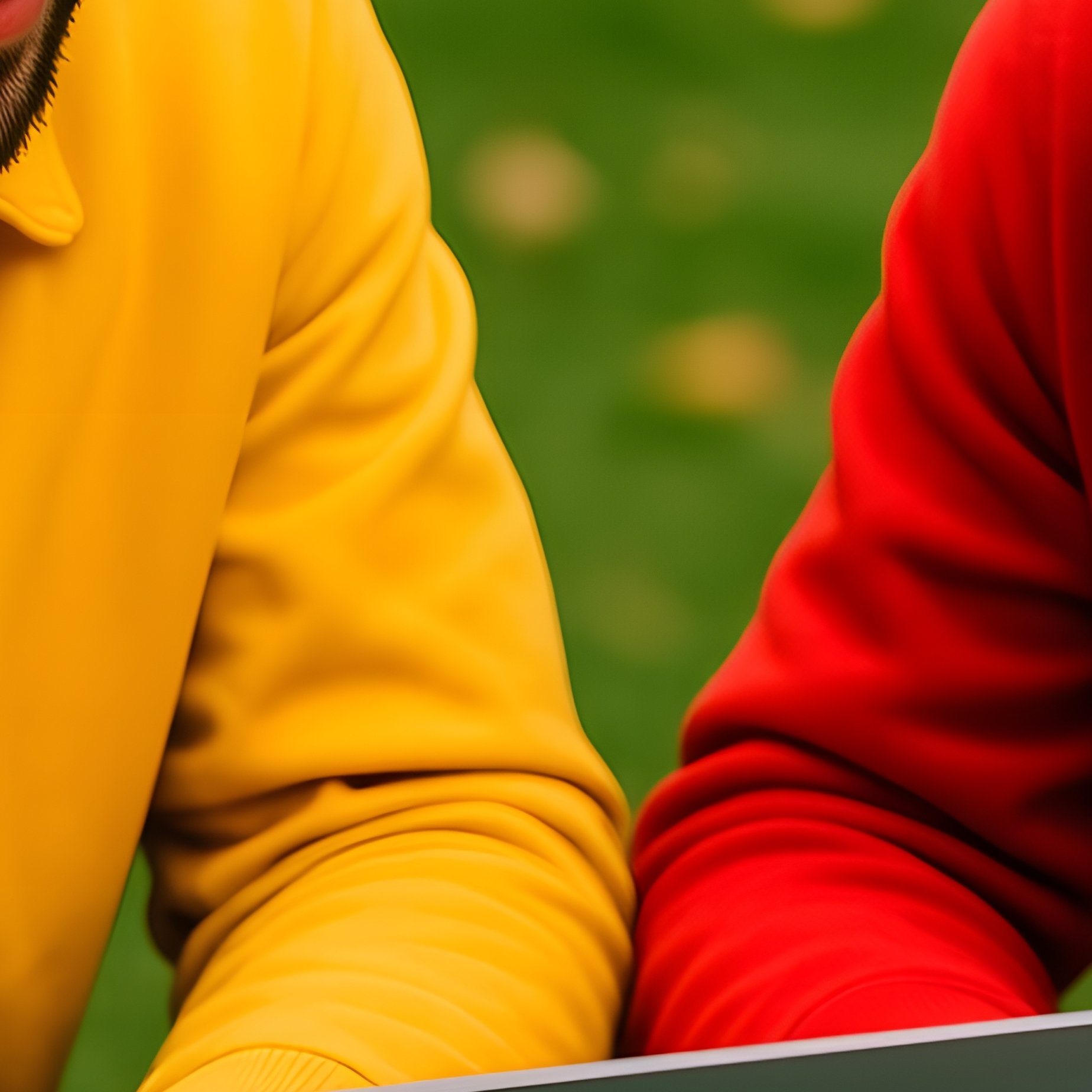 Two Individuals Collaborating On A Laptop In An Outdoor Setting - Full Resolution Quality Preview