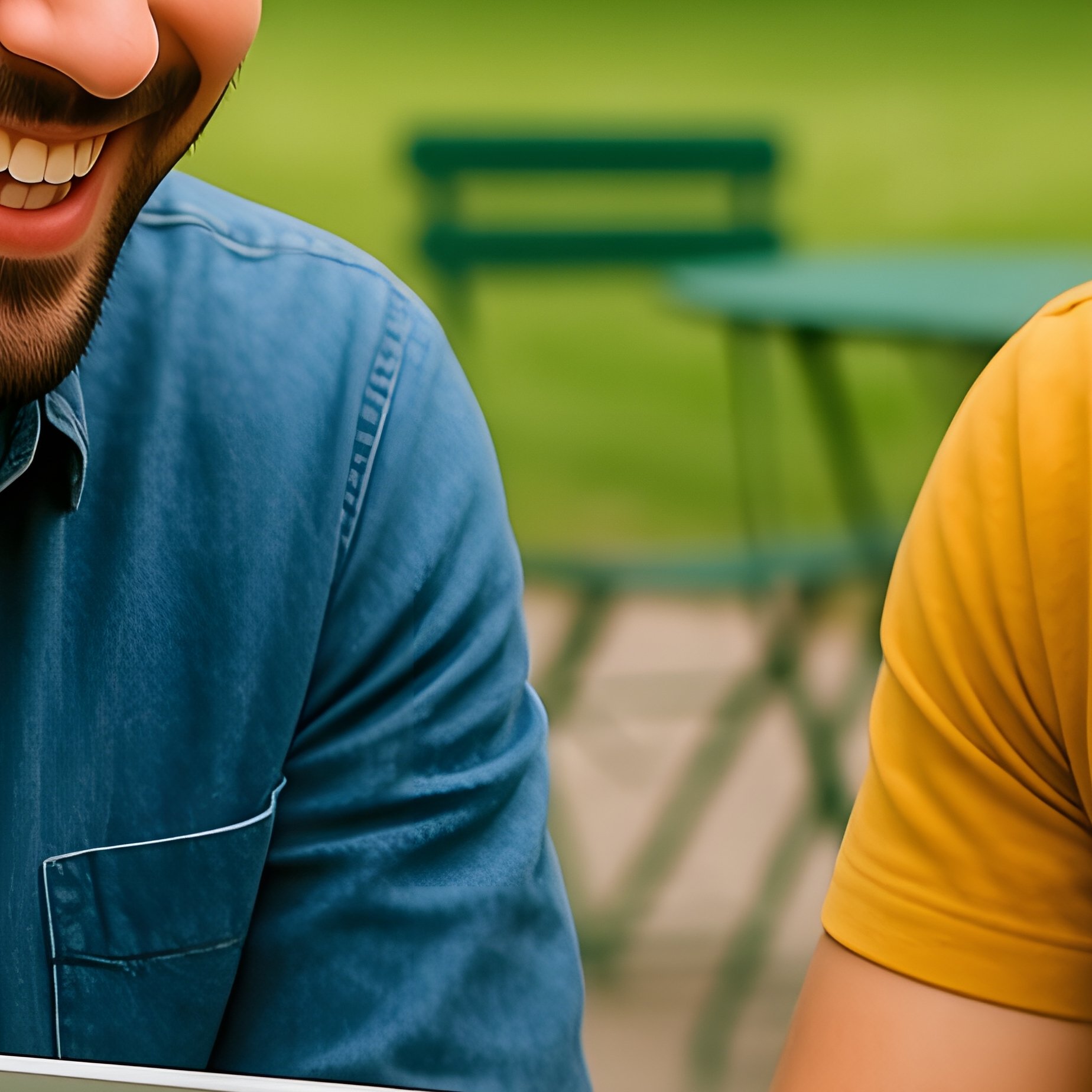 Two Individuals Collaborating On A Laptop Outdoors Outdoor - Full Resolution Quality Preview