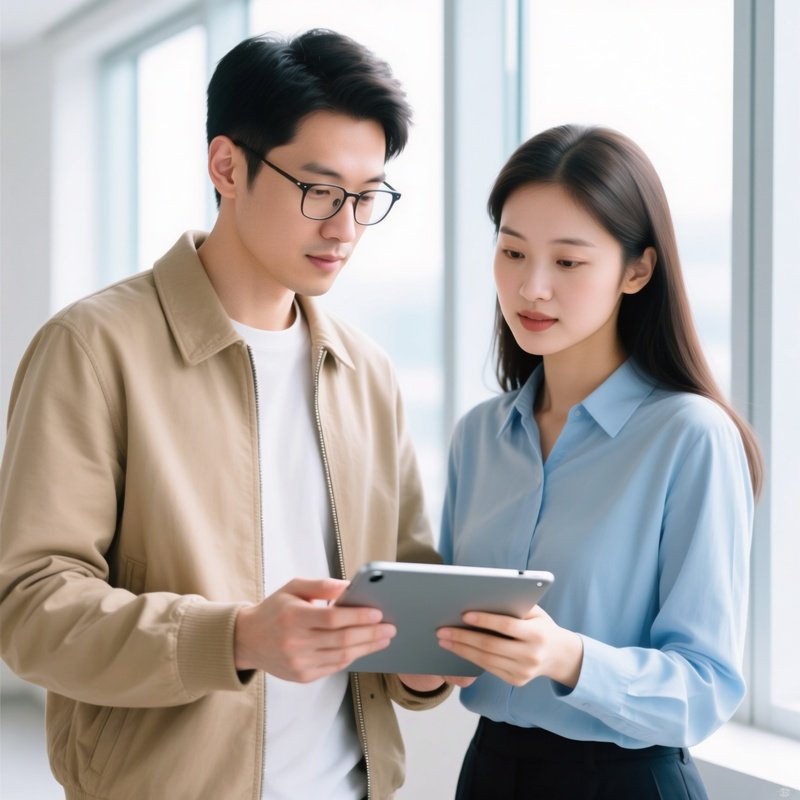 Two Individuals Engaged In A Conversation While Looking At