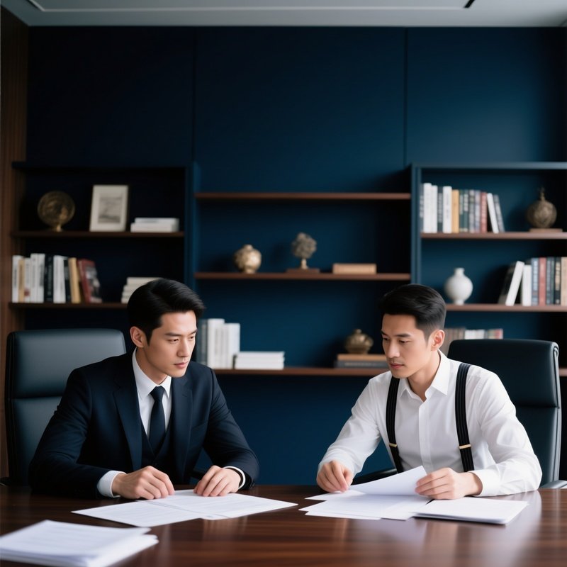 Two Individuals Engaged In A Discussion Over Documents Business