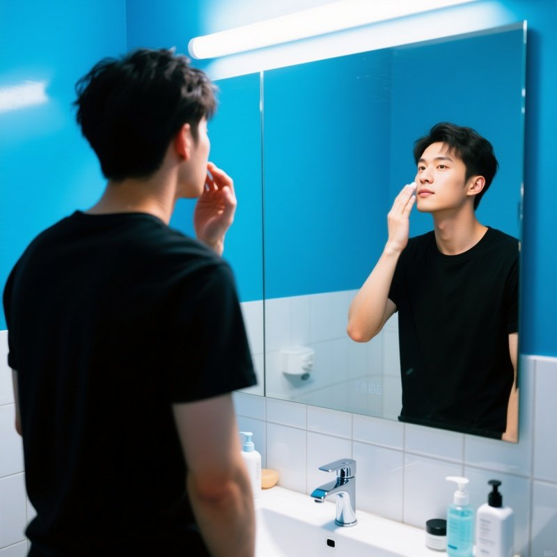 Two Individuals In A Bathroom Setting Bathroom Mirror