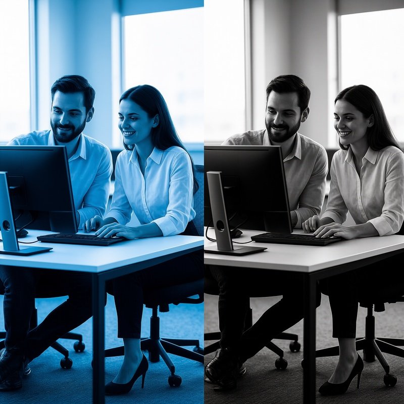 Two Individuals Interacting In A Professional Setting Office