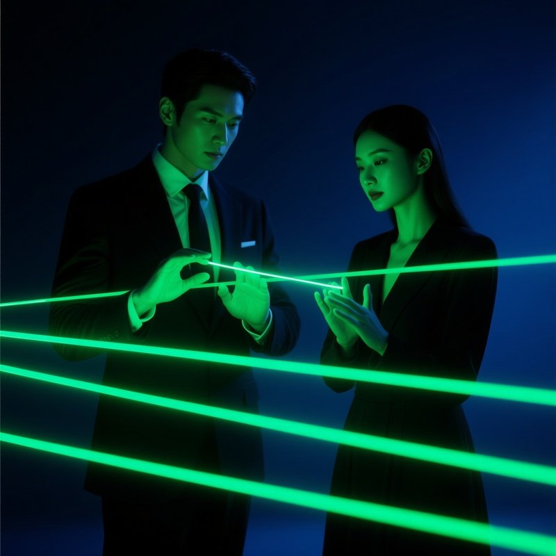 Two Individuals Interacting With Glowing Objects Interaction