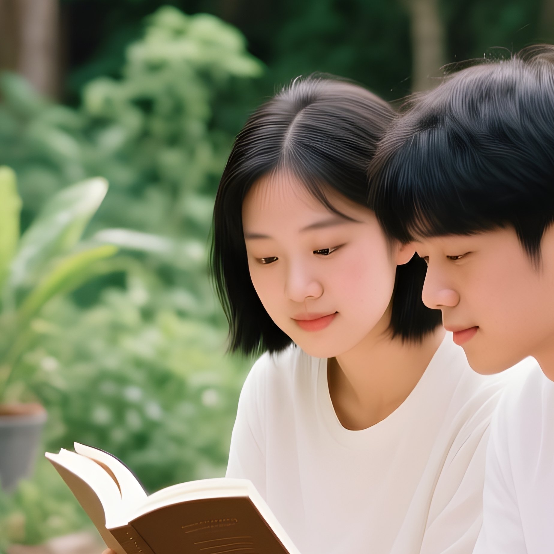 Two Individuals Reading Together On A Wooden Platform Reading - Full Resolution Quality Preview