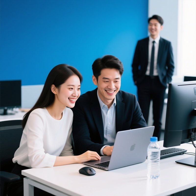 Two Individuals Working Together At A Desk Office Collaboration