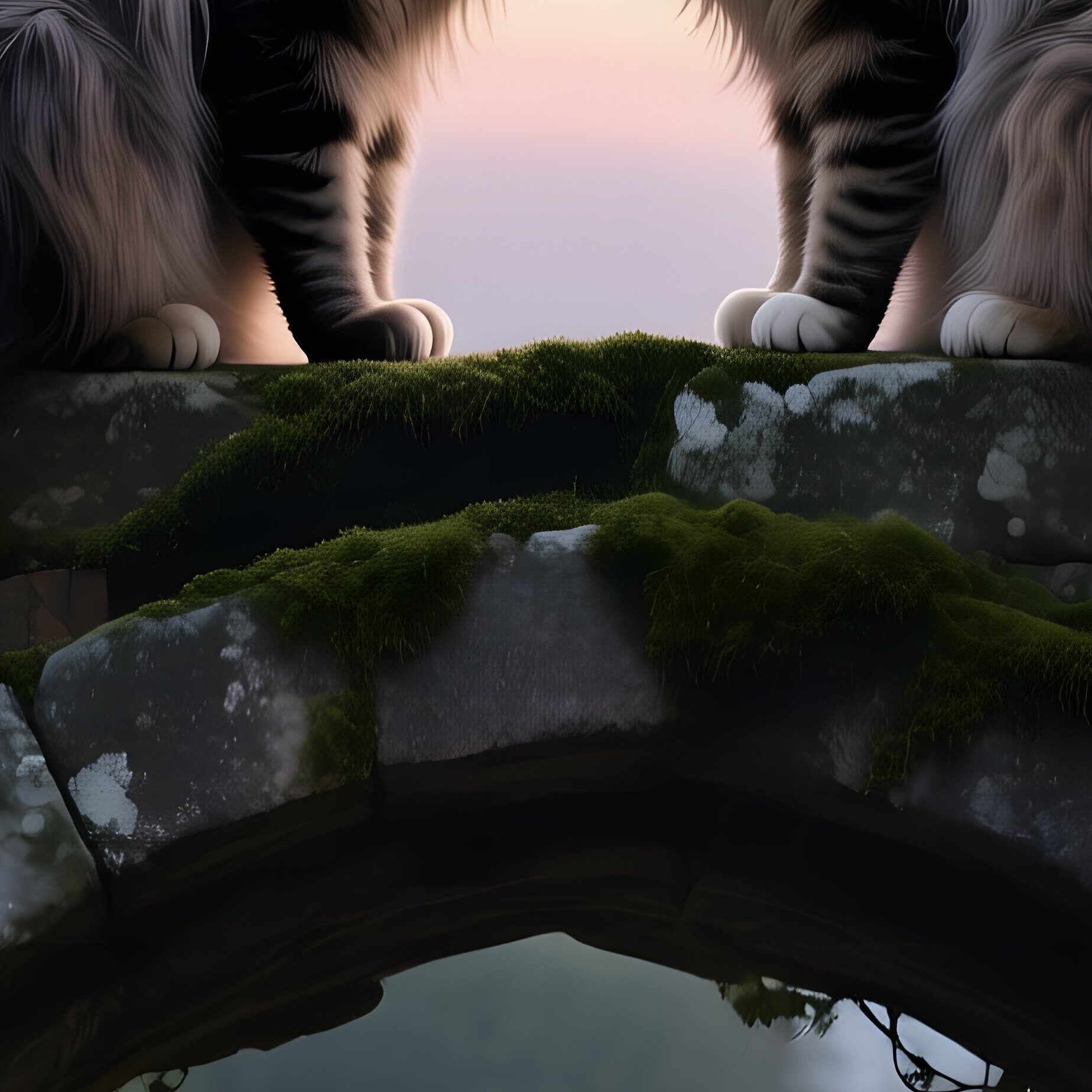 Two Long‑Haired Cats Press Noses For A Kiss Atop An Ancient Stone Archway In A Ruined Castle - Full Resolution Quality Preview