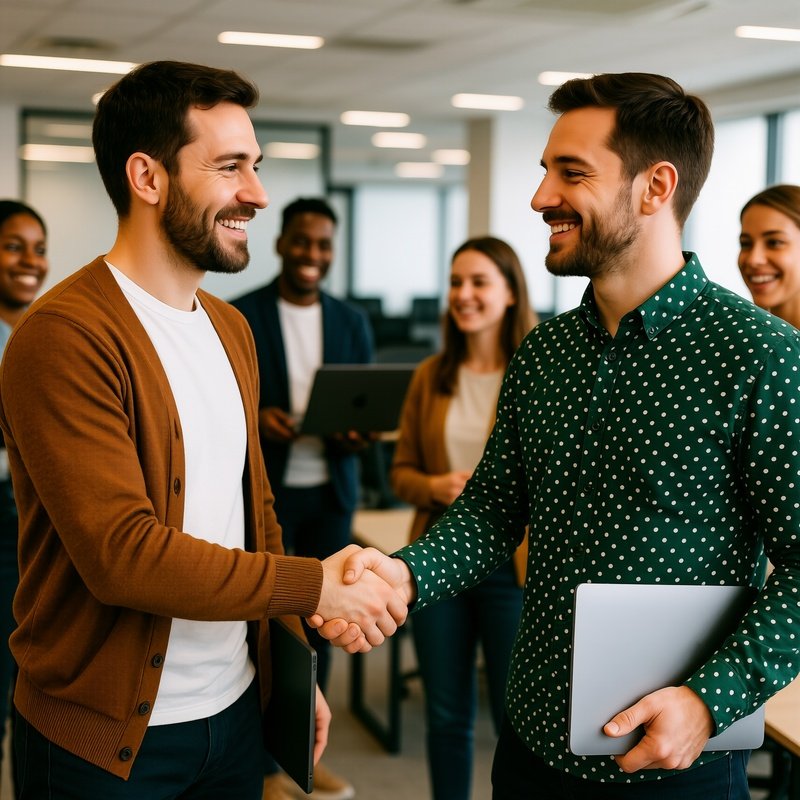 Two Men Shaking Hands In An Office Setting Office Handshake