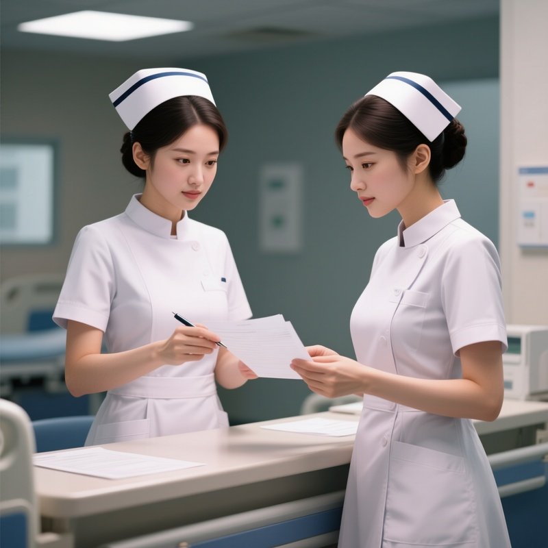 Two Nurses Coordinating Shift Handover Details