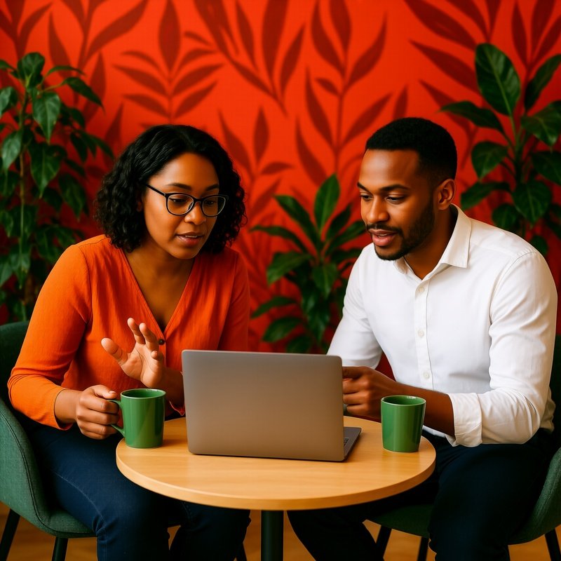Two People Collaborating At A Table Collaboration Workplace