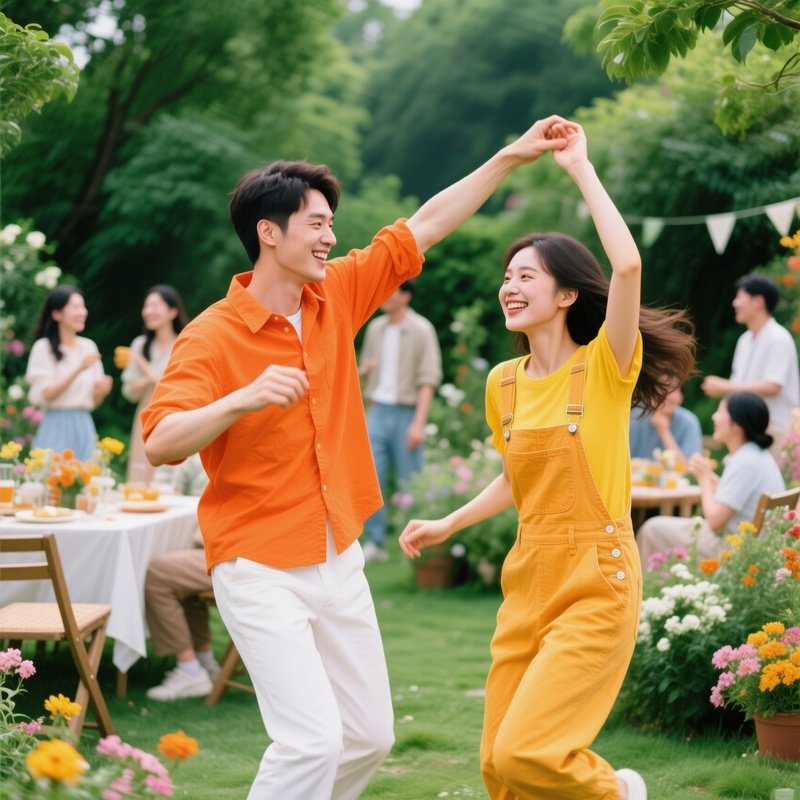 Two People Dancing In A Garden Setting Outdoor Dance