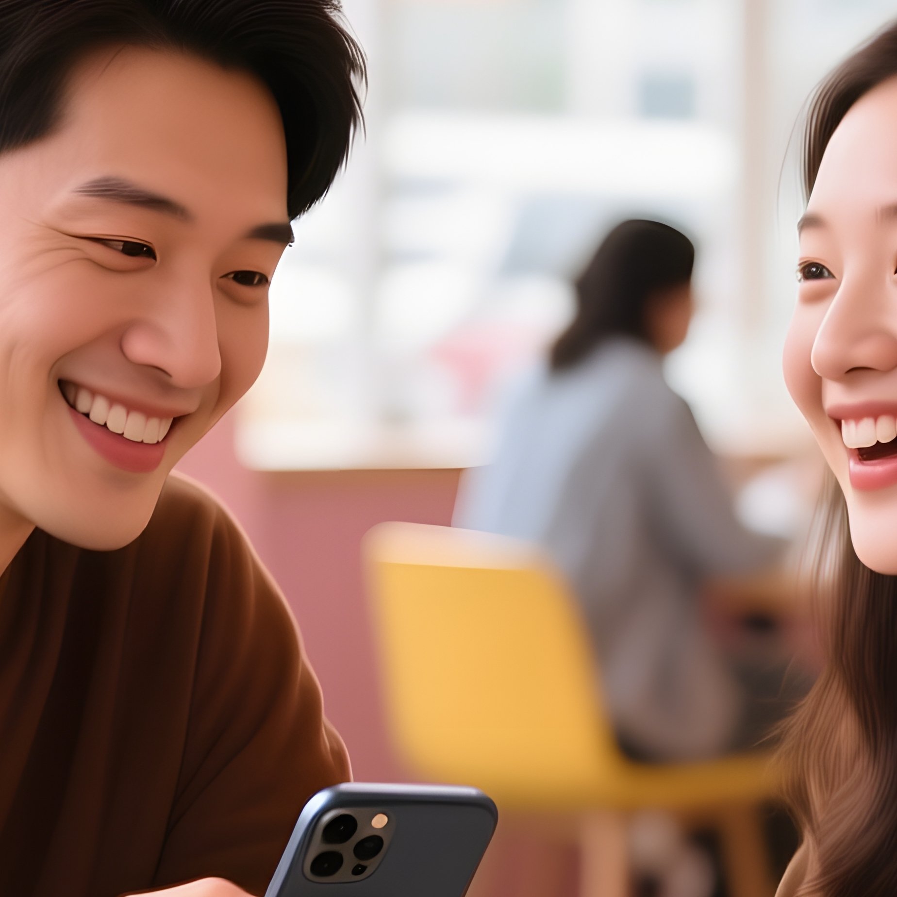 Two People Interacting Over A Smartphone In A Cafe Cafe - Full Resolution Quality Preview