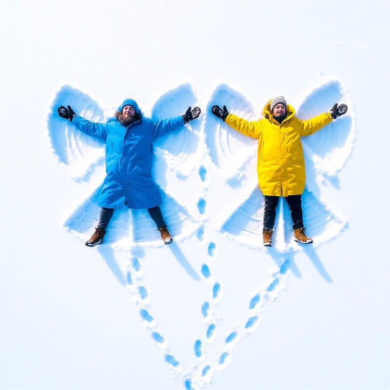 Two People Making Snow Angels Snow Winter
