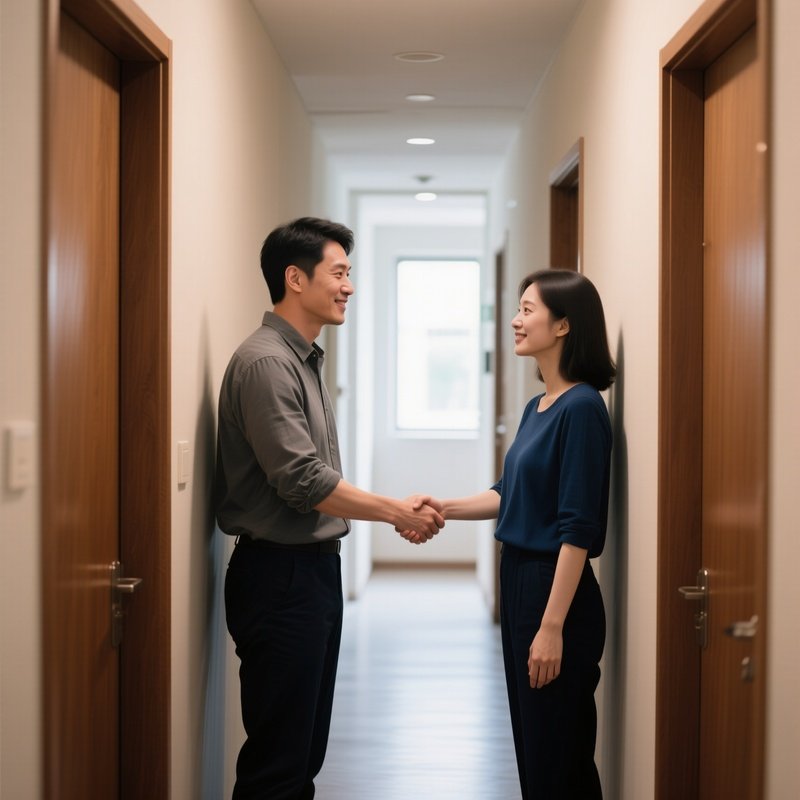 Two People Shaking Hands In A Hallway Handshake Hallway