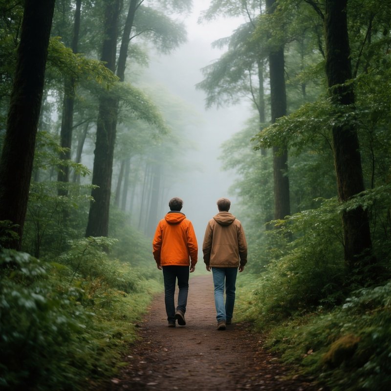 Two People Walking On A Forest Path Forest Walking
