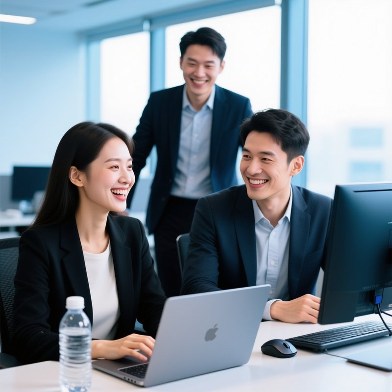 Two People Working Together At A Desk In An Office Environment