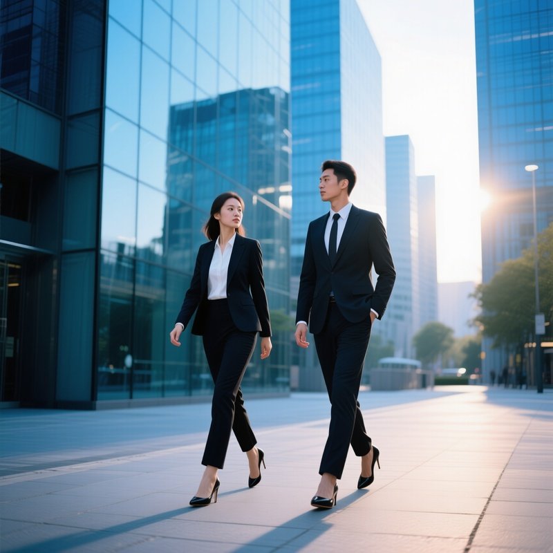 Two Professionals Walking To A Downtown Meeting