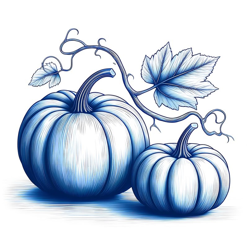 Two Pumpkins With A Leaf And Vines Pumpkin Drawing