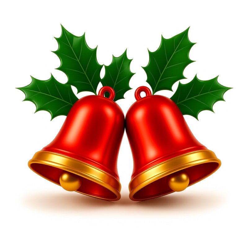 Two Red Bells With Green Leaves Holiday Christmas