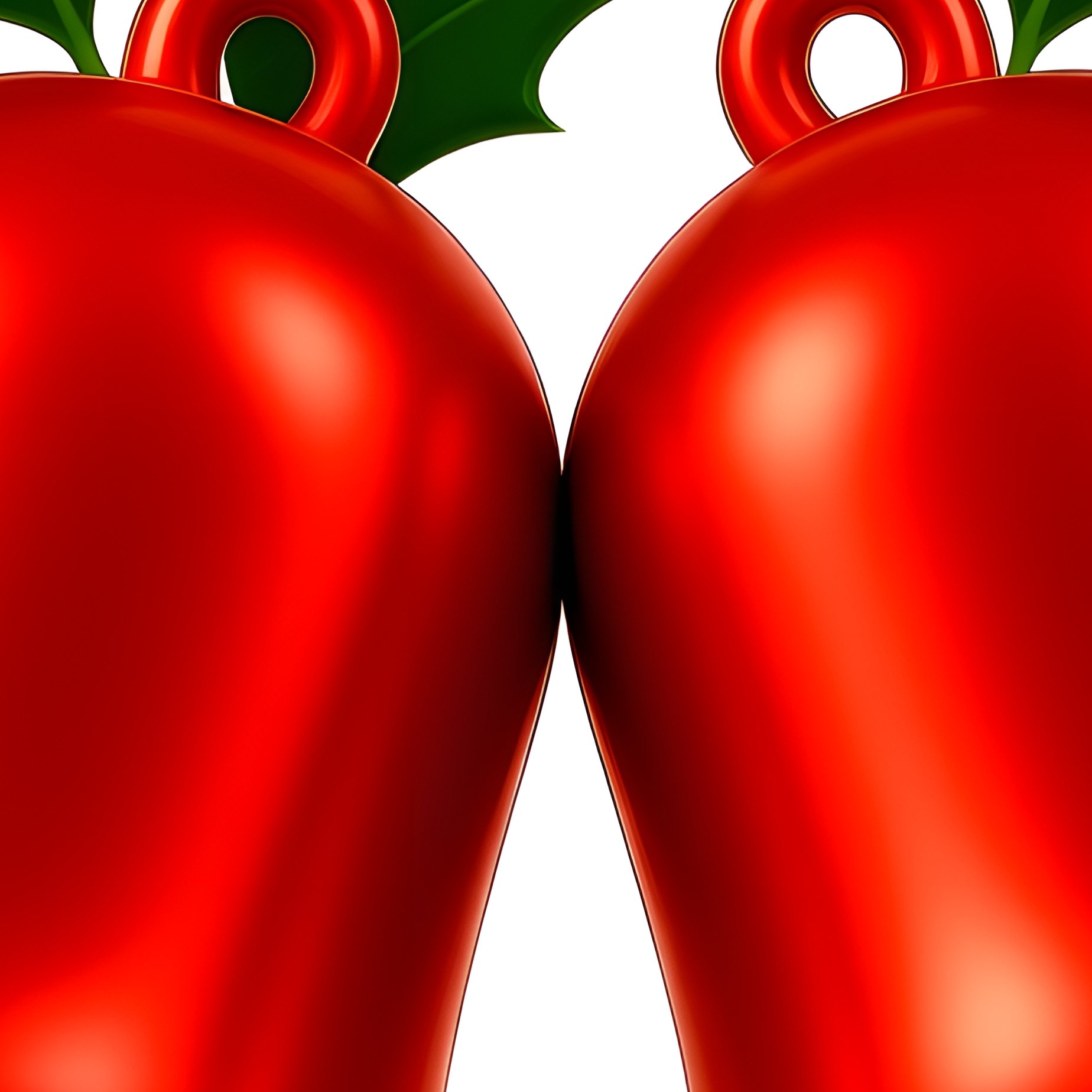 Two Red Bells With Green Leaves Holiday Christmas - Full Resolution Quality Preview