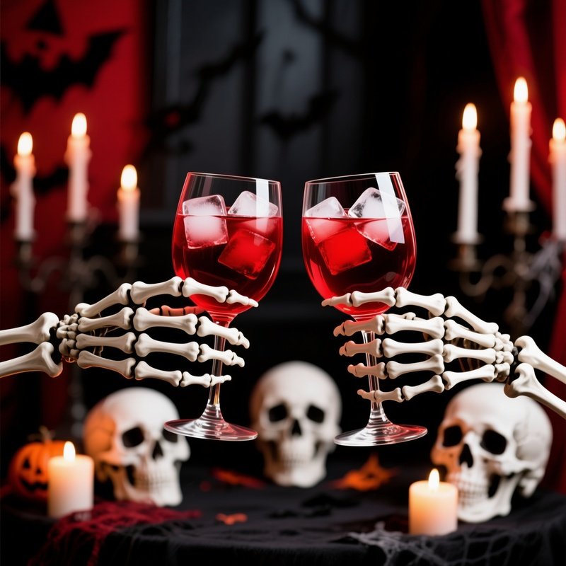 Two Skeleton Hands Holding Wine Glasses Halloween Skeletons