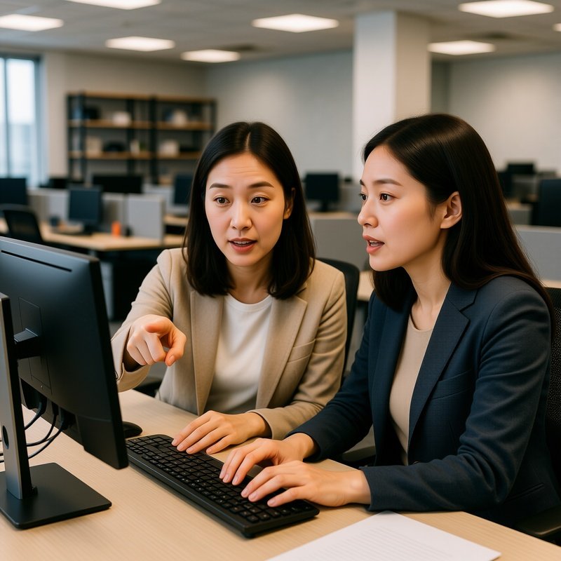 Two Women Collaborating In An Office Setting Office Collaboration