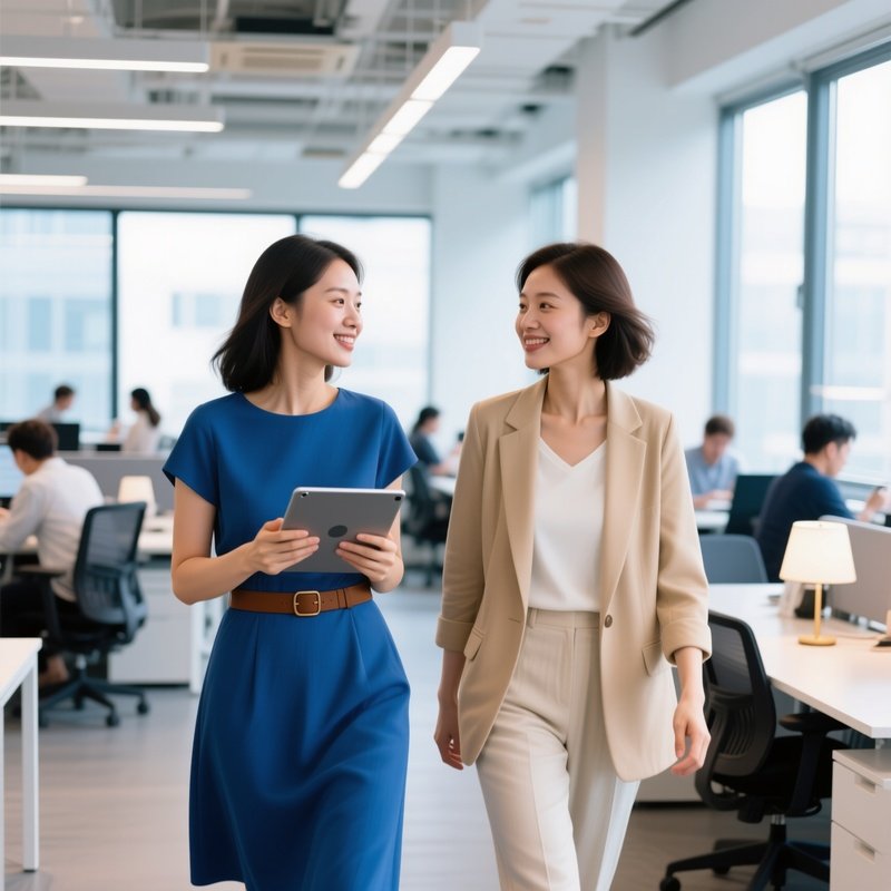 Two Women In A Professional Setting Engaging In Conversation