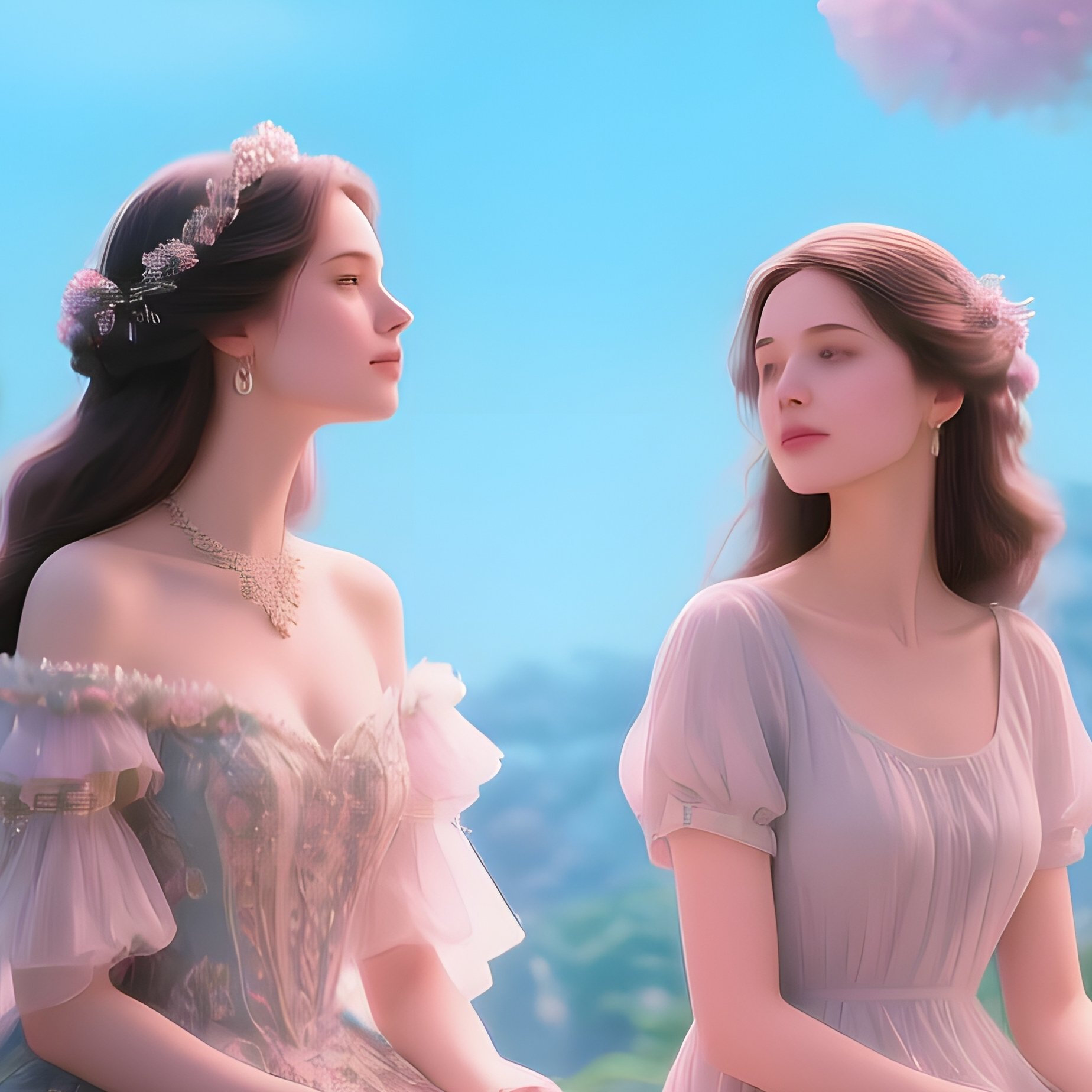 Two Women In A Whimsical Garden Setting Women Garden - Full Resolution Quality Preview