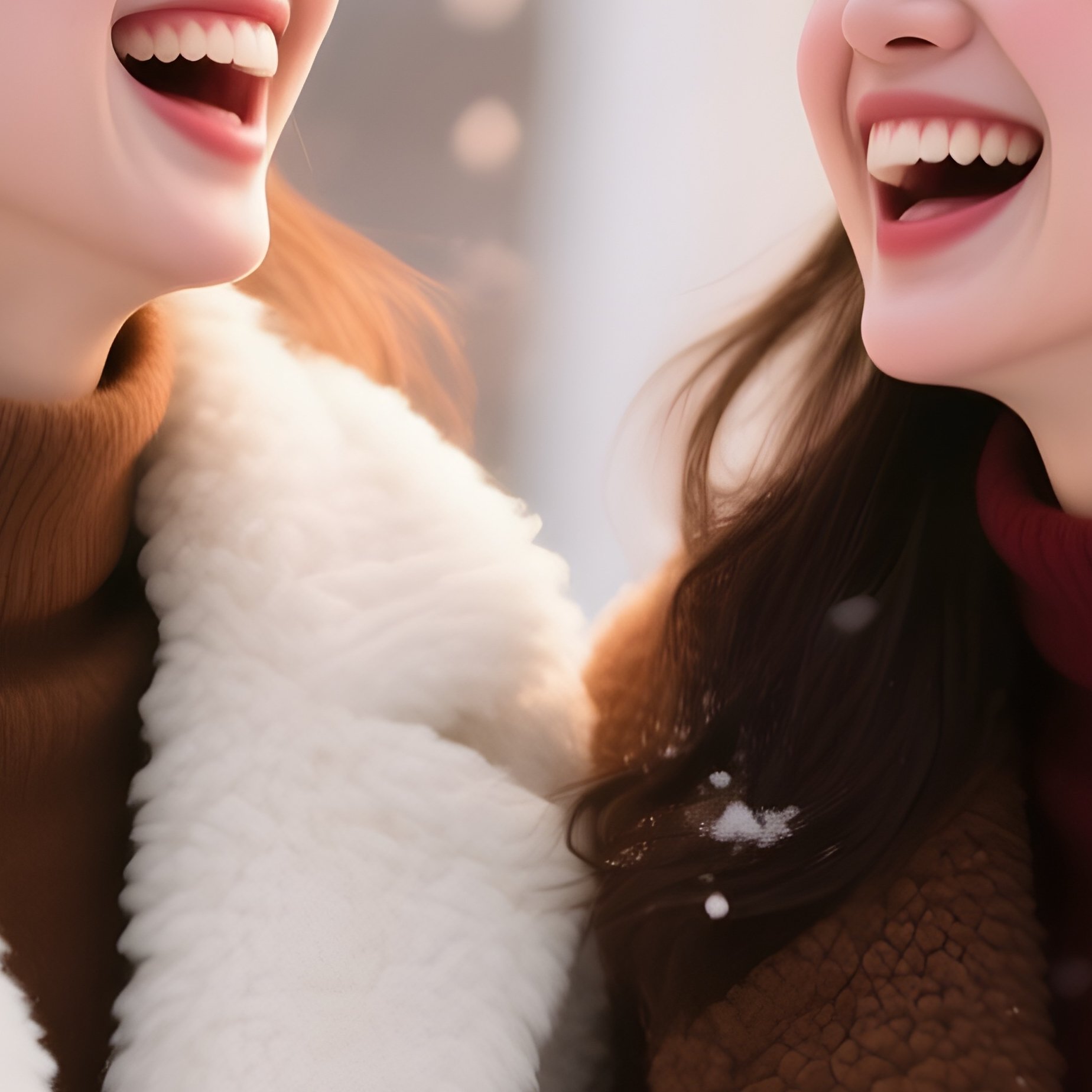 Two Women In Wool Coats Under Snow - Full Resolution Quality Preview