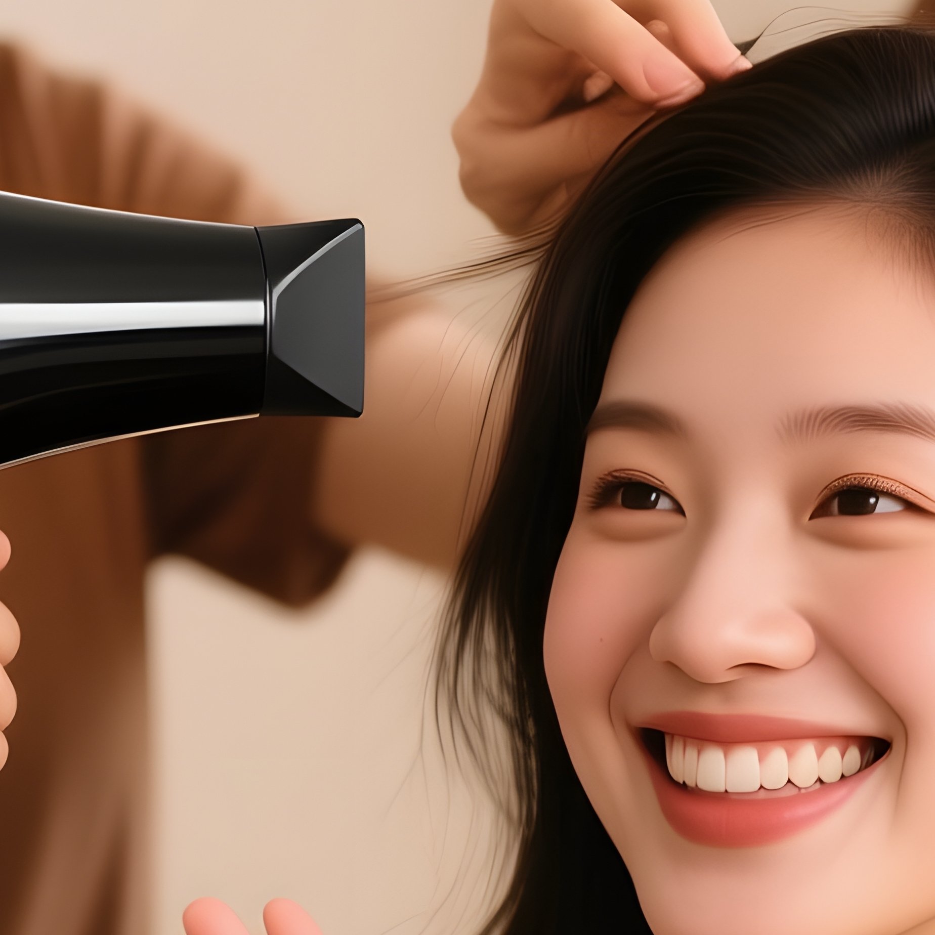 Two Women Interacting While One Gets Her Hair Styled Women Hair - Full Resolution Quality Preview