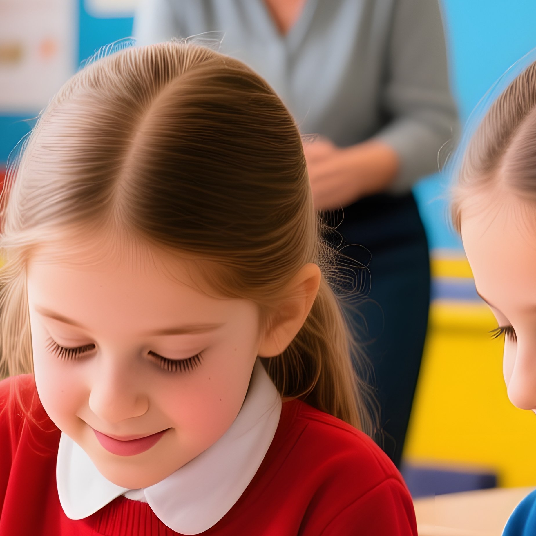 Two Young Students Collaborating On A Task In A Classroom - Full Resolution Quality Preview